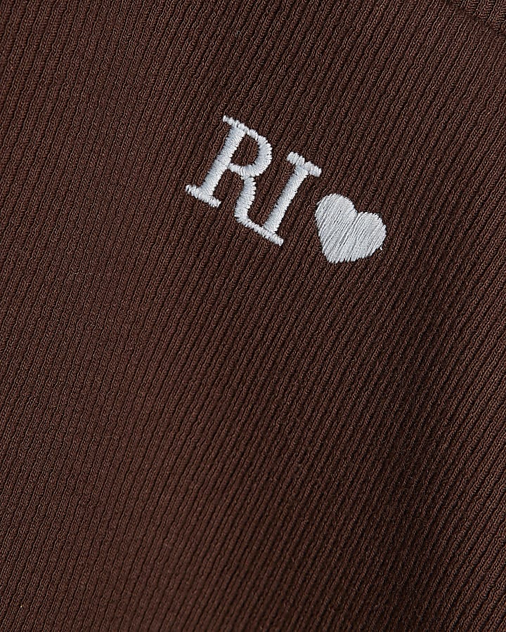 Girls Brown Lettuce Hem Crop T-Shirt