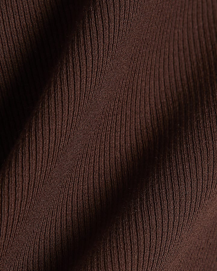 Girls Brown Lettuce Hem Crop T-Shirt