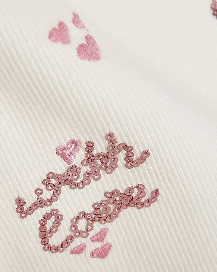Girls White Sequin Embroidered T-Shirt
