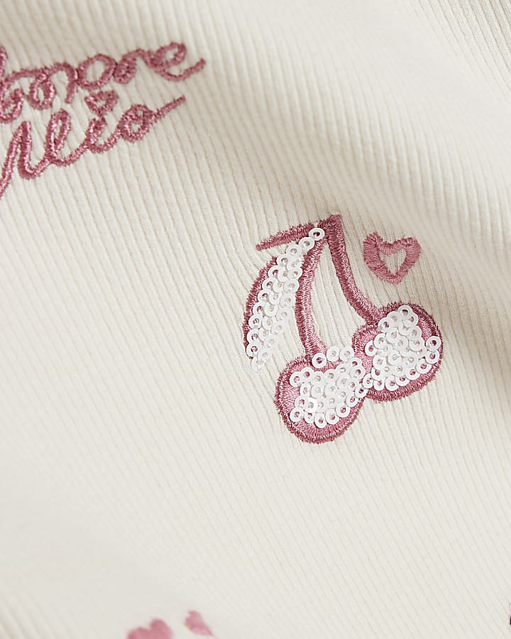 Girls White Sequin Embroidered T-Shirt