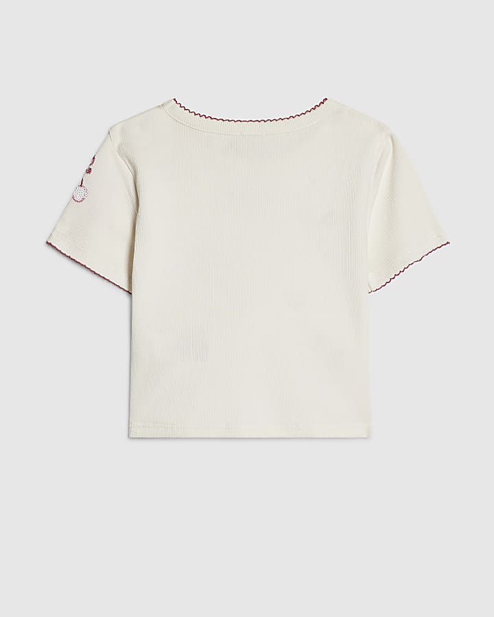 Girls White Sequin Embroidered T-Shirt