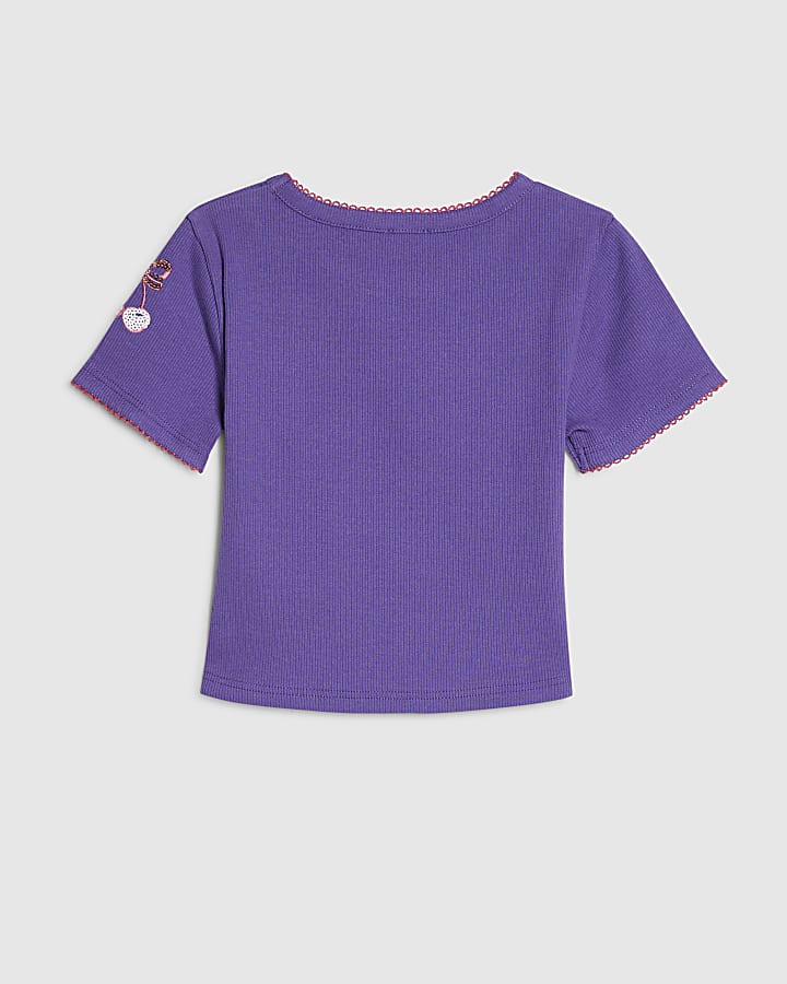 Girls Purple Sequin Embroidered T-Shirt