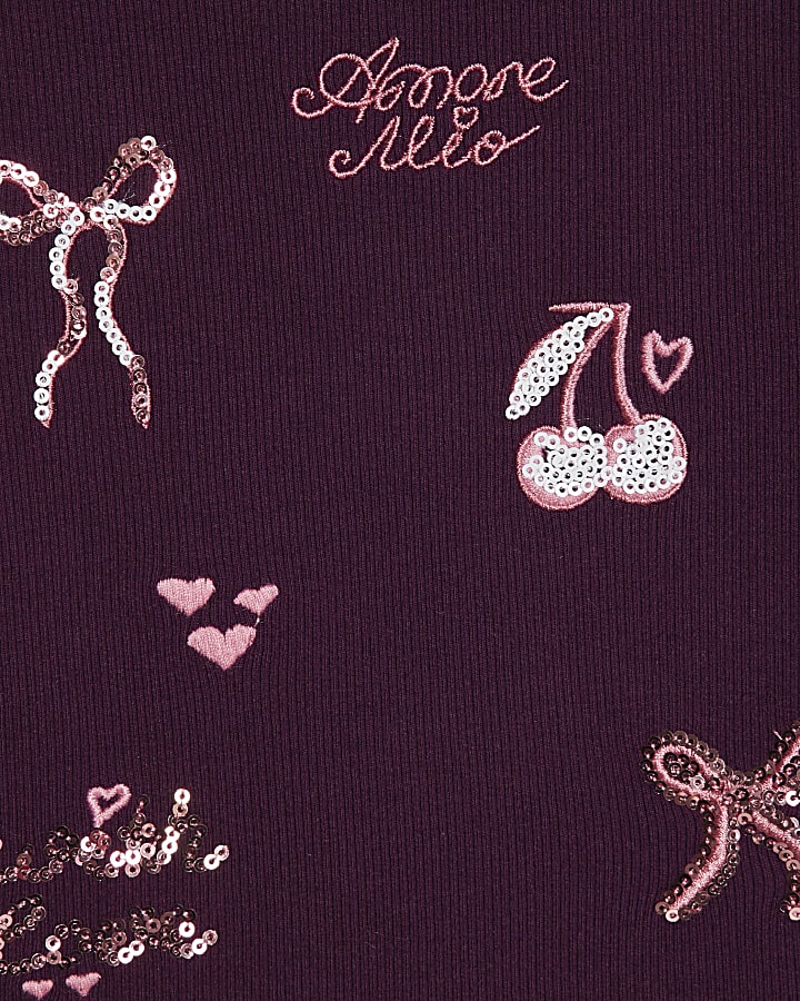 Girls Purple Sequin Embroidered T-Shirt