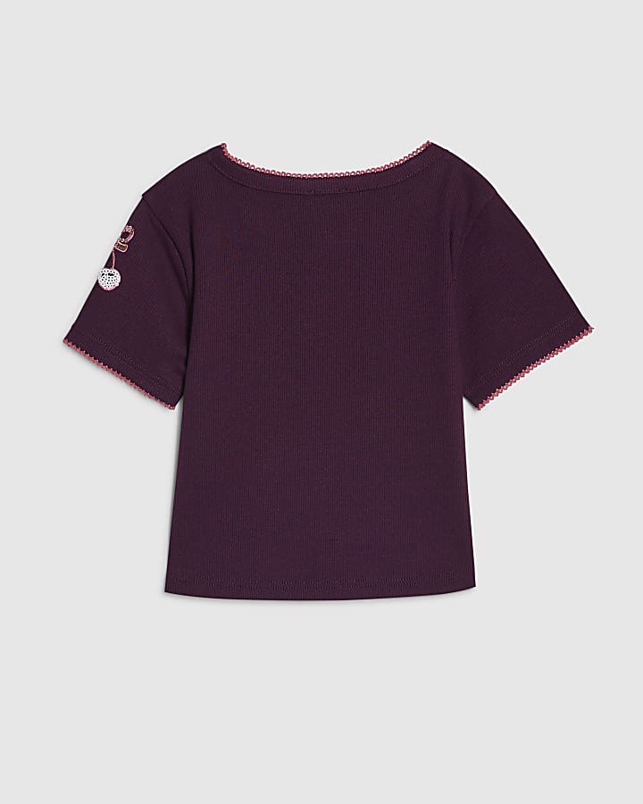 Girls Purple Sequin Embroidered T-Shirt