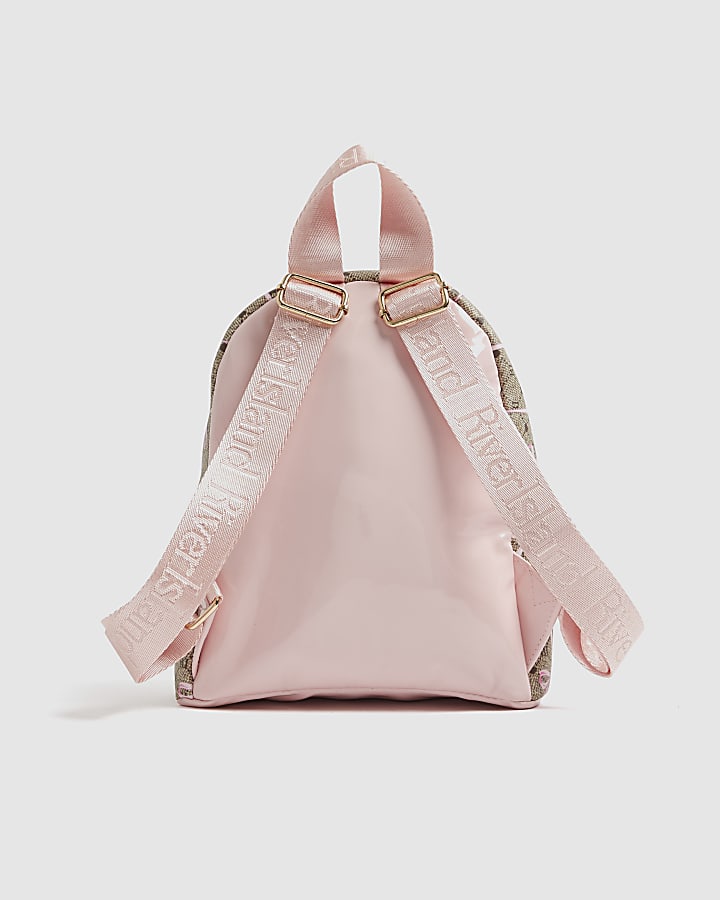 Girls Brown Monogram Bow Backpack