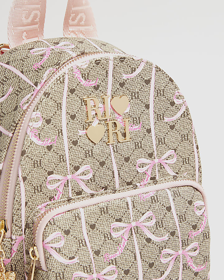 Girls Brown Monogram Bow Backpack