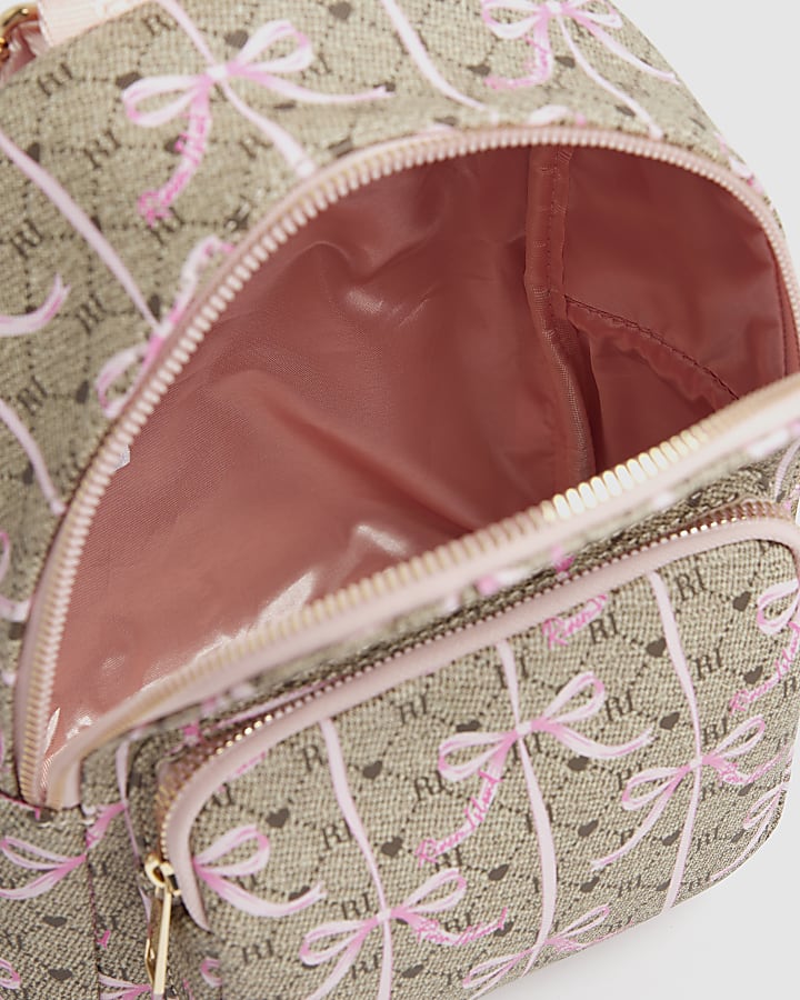 Girls Brown Monogram Bow Backpack