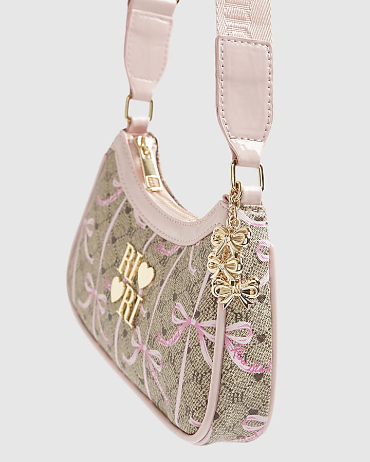 Girls Brown Monogram Bow Scoop Cross body bag