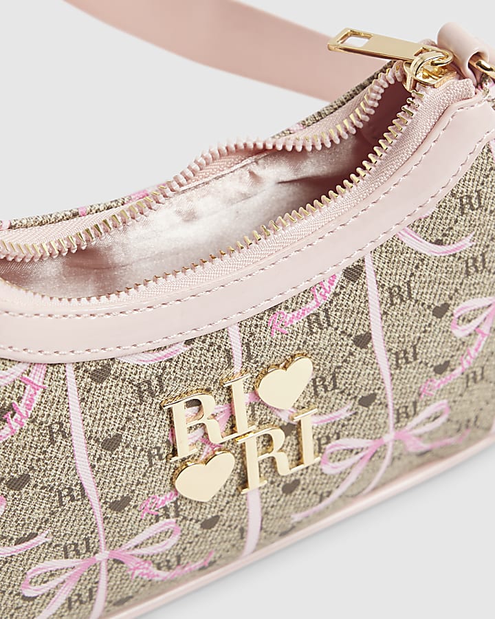 Girls Brown Monogram Bow Scoop Cross body bag