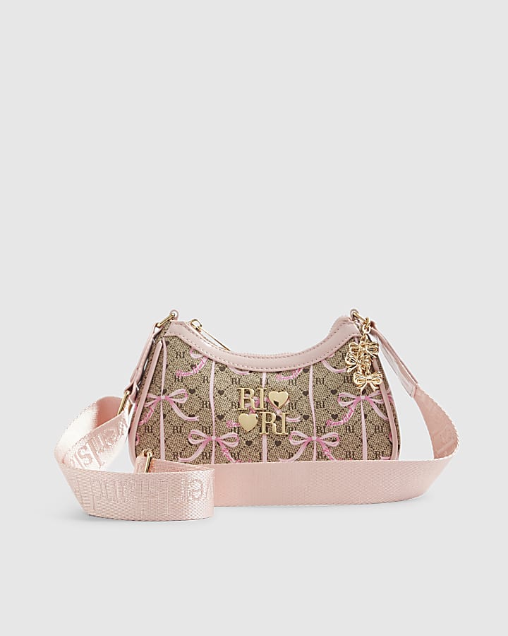 Girls Brown Monogram Bow Scoop Cross body bag