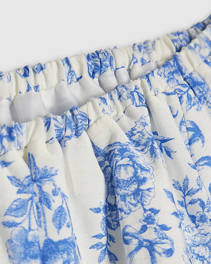 Girls Blue Toile Print Crop Top