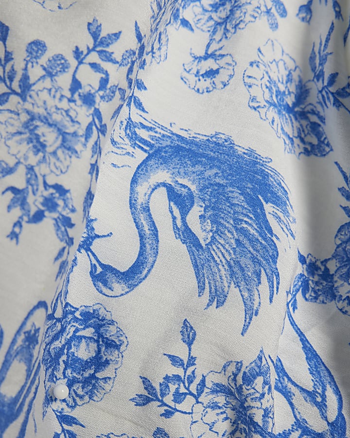 Girls Blue Toile Print Crop Top