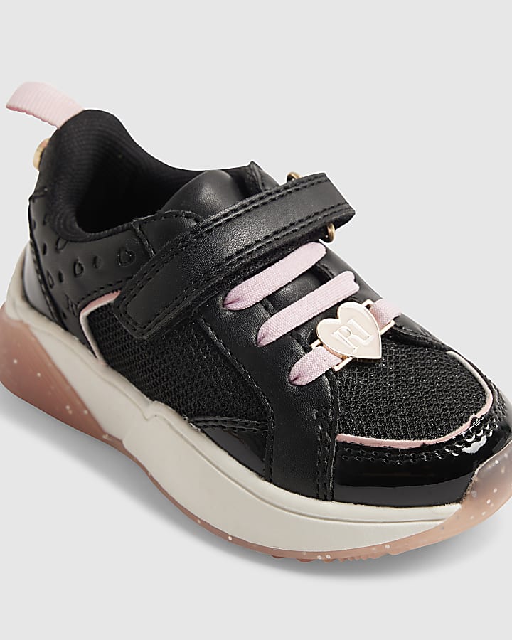 Mini Girls Black Monogram Glitter Trainers