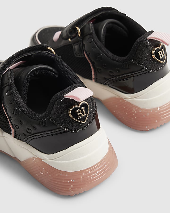 Mini Girls Black Monogram Glitter Trainers