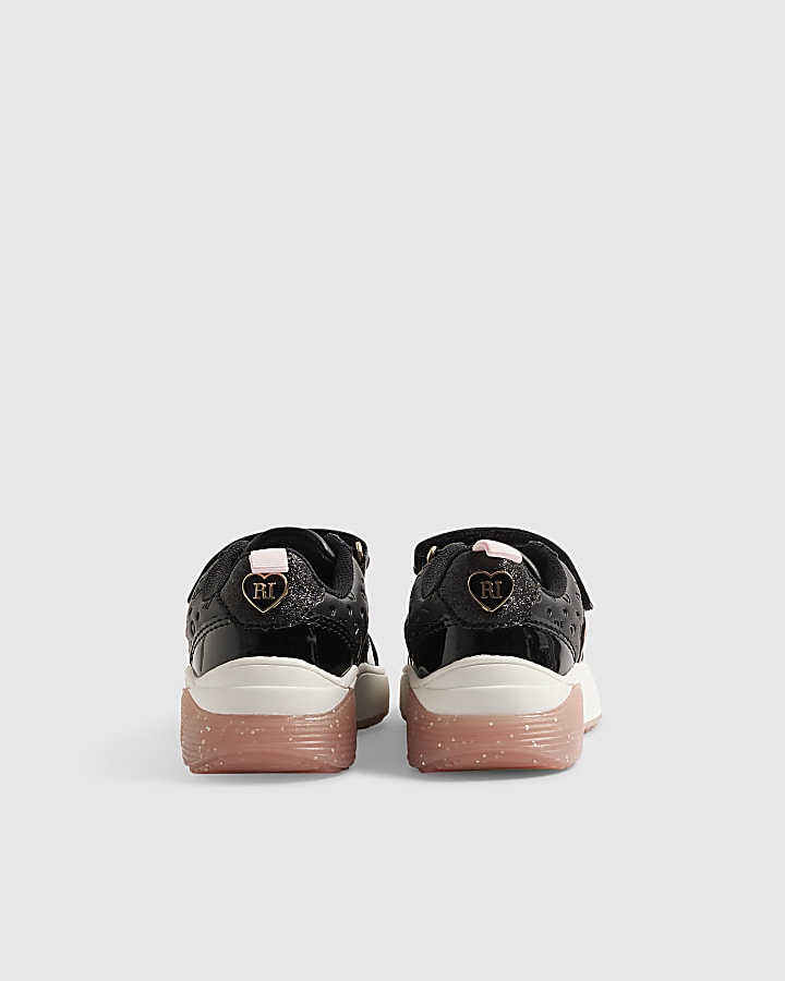 Mini Girls Black Monogram Glitter Trainers