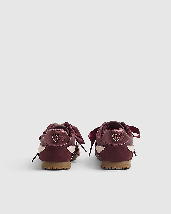 Girls Red Double Lace Trainers