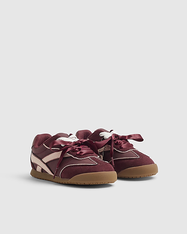 Girls Red Double Lace Trainers