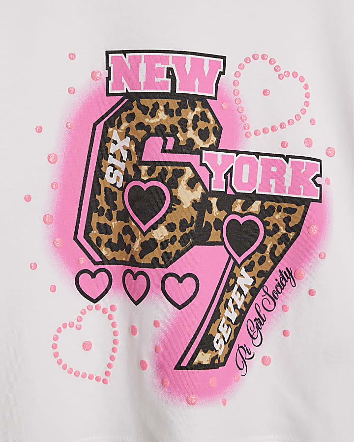 Girls White Six Seven 67 Crop T-Shirt