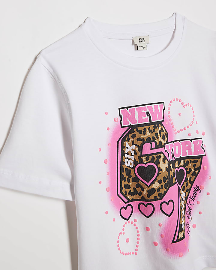 Girls White Six Seven 67 Crop T-Shirt