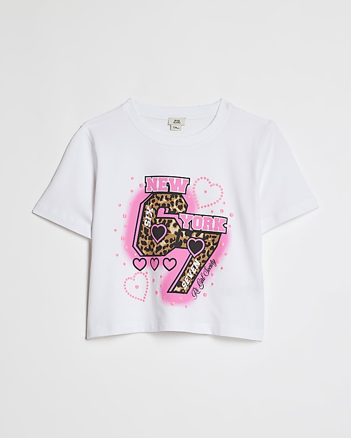 Girls White Six Seven 67 Crop T-Shirt
