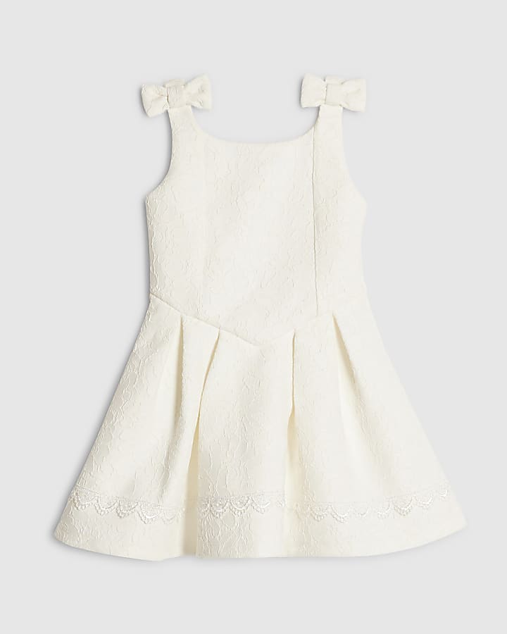 Mini Girls White Lace Bow Dress