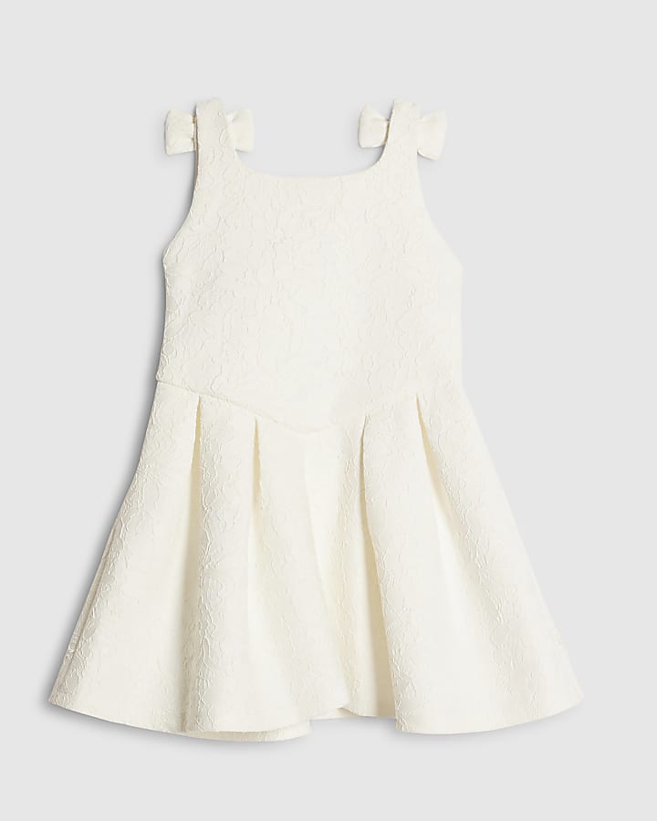 Mini Girls White Lace Bow Dress