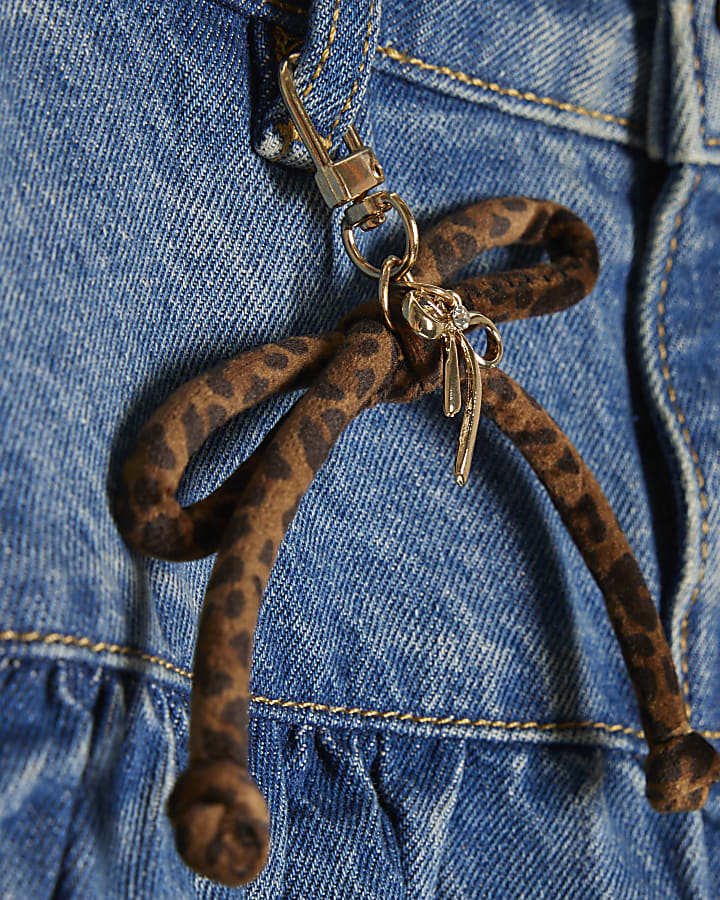 Girls Blue Denim Rara Skirt And Bow Keyring