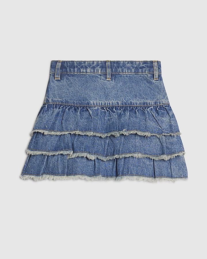 Girls Blue Denim Rara Skirt And Bow Keyring