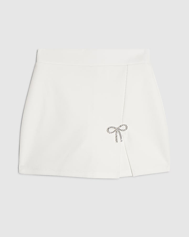 Girls White Textured Bow Skort