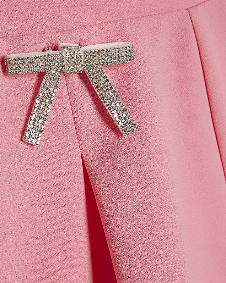 Girls Pink Textured Bow Shorts