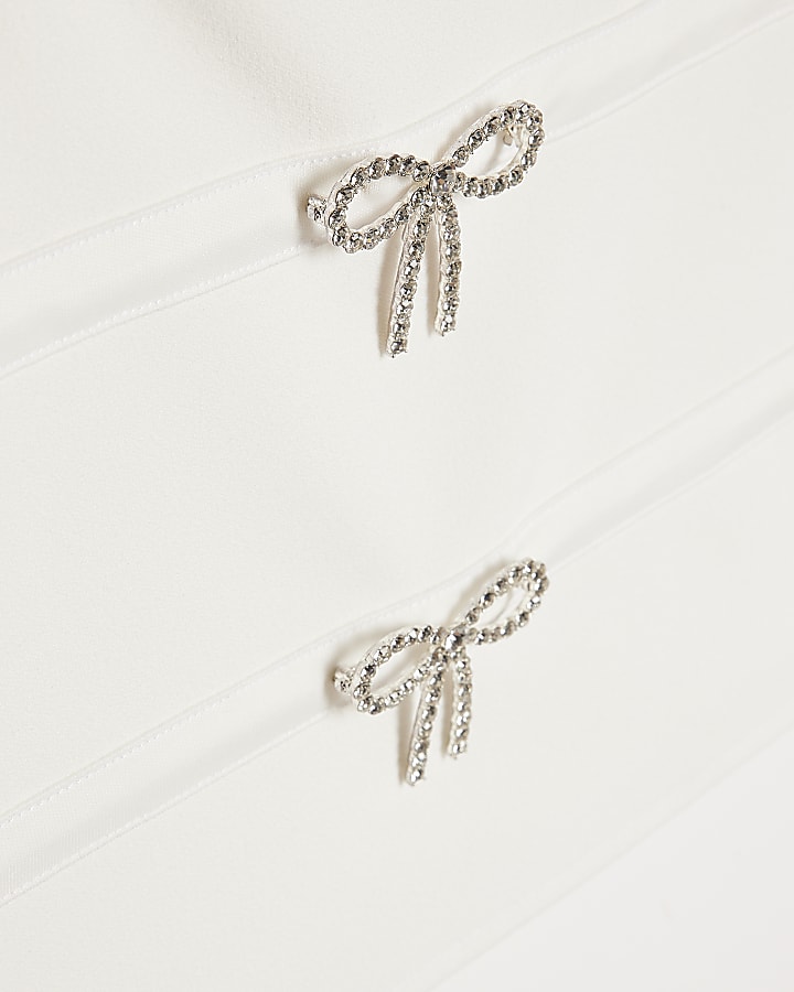 Girls White Textured Bow Top