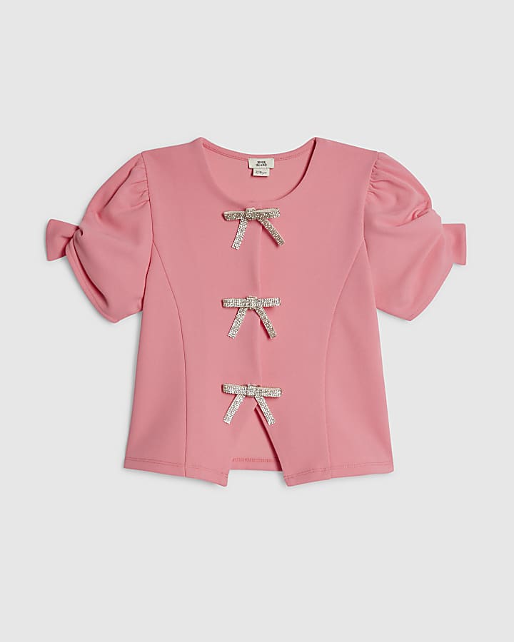 Girls Pink Puff Sleeve Top