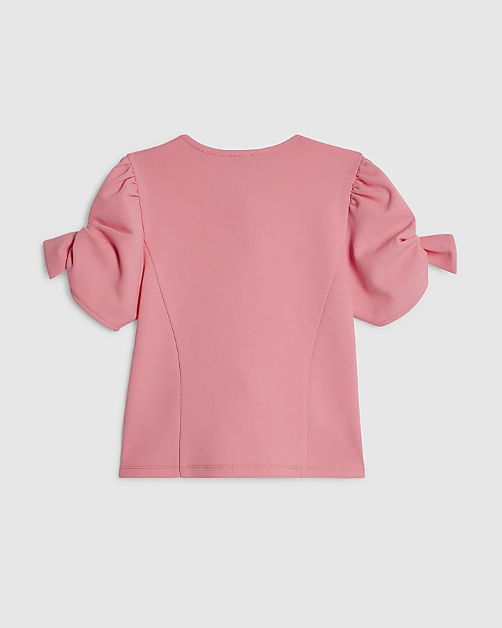 Girls Pink Puff Sleeve Top