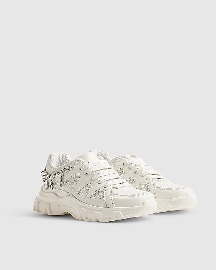 Girls White Chunky Charm Trainers