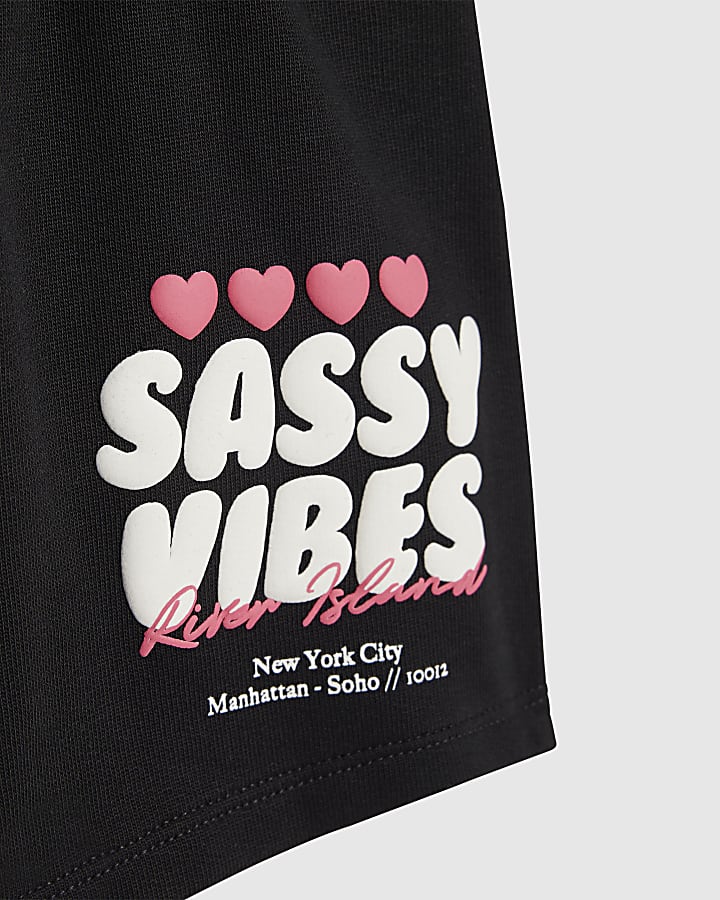 Girls Black Sassy Vibes T-Shirt Set