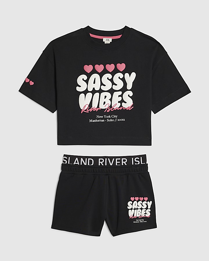 Girls Black Sassy Vibes T-Shirt Set