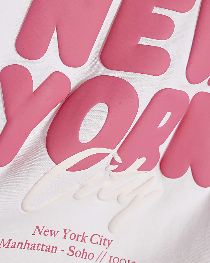 Girls White New York T-Shirt Set