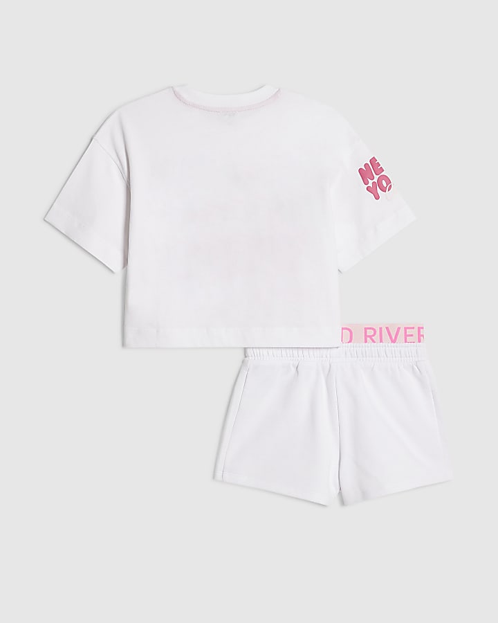 Girls White New York T-Shirt Set
