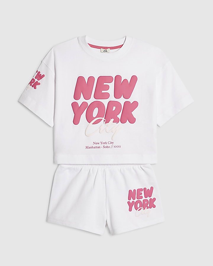 Girls White New York T-Shirt Set