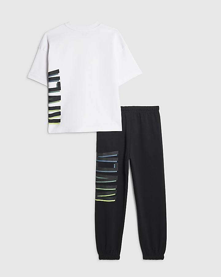 Boys White RI Branded T-Shirt And Joggers Set
