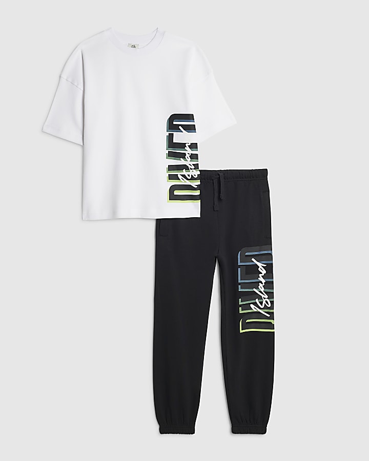Boys White RI Branded T-Shirt And Joggers Set