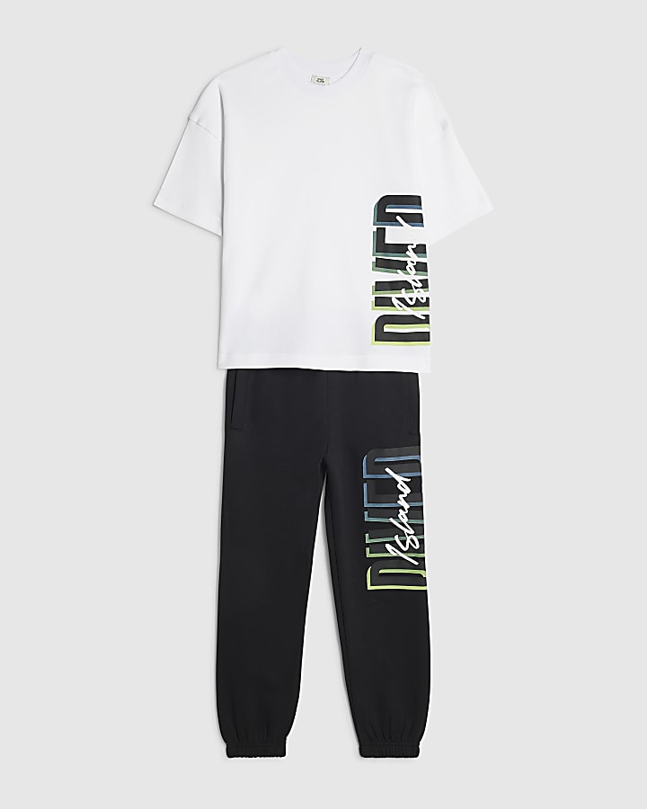 Boys White RI Branded T-Shirt And Joggers Set