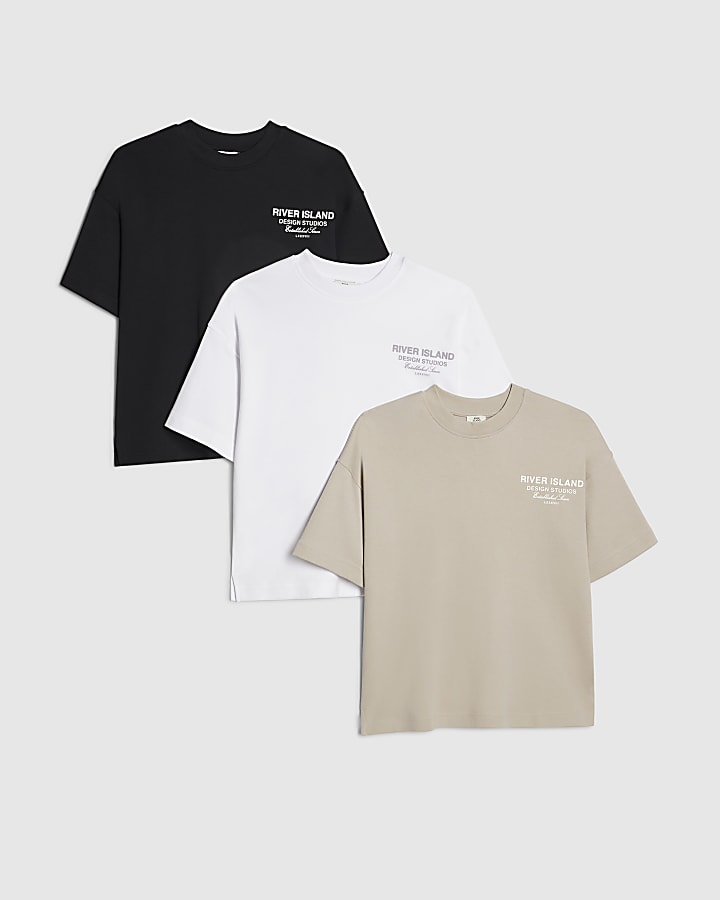 Boys White RI branded Pack Of 3 T-Shirts