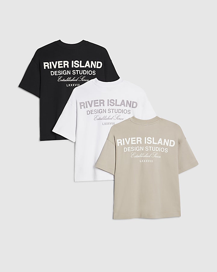 Boys White RI branded Pack Of 3 T-Shirts