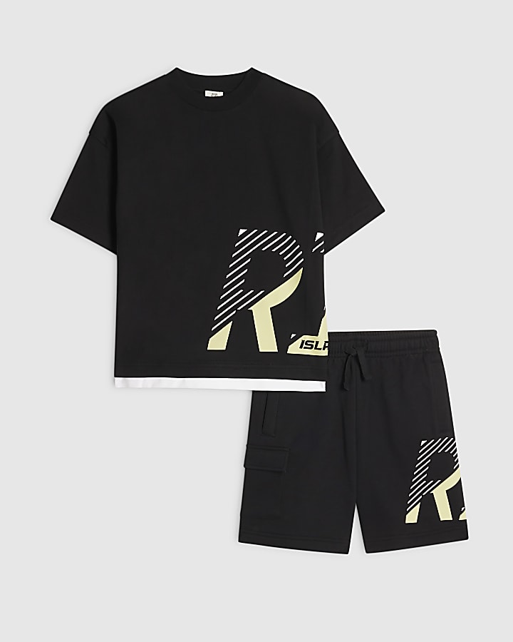 Boys Black RI T-Shirt And Shorts Set