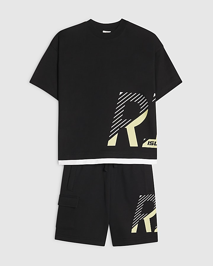 Boys Black RI T-Shirt And Shorts Set