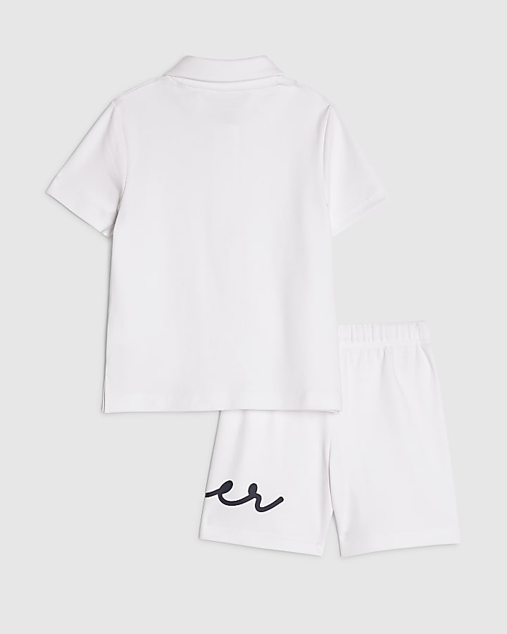 Mini Boys White RI Polo Shirt And Shorts Set