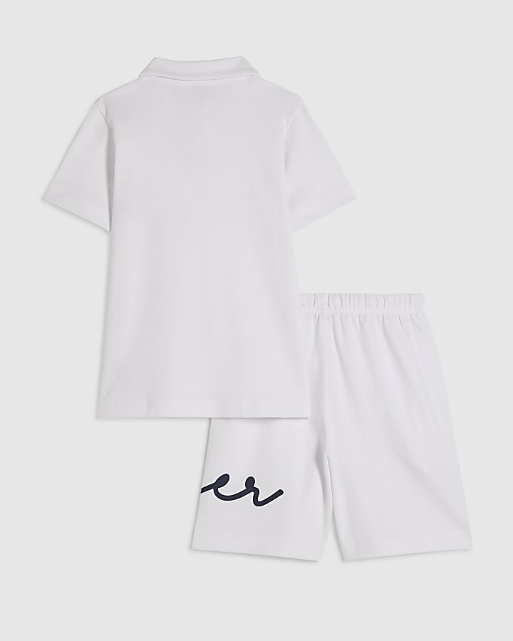 Boys White RI Polo Shirt And Shorts Set