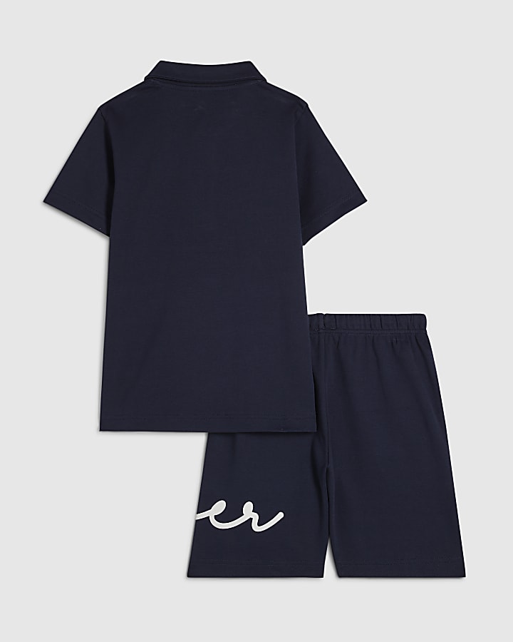 Boys Navy RI Polo Shirt And Shorts Set