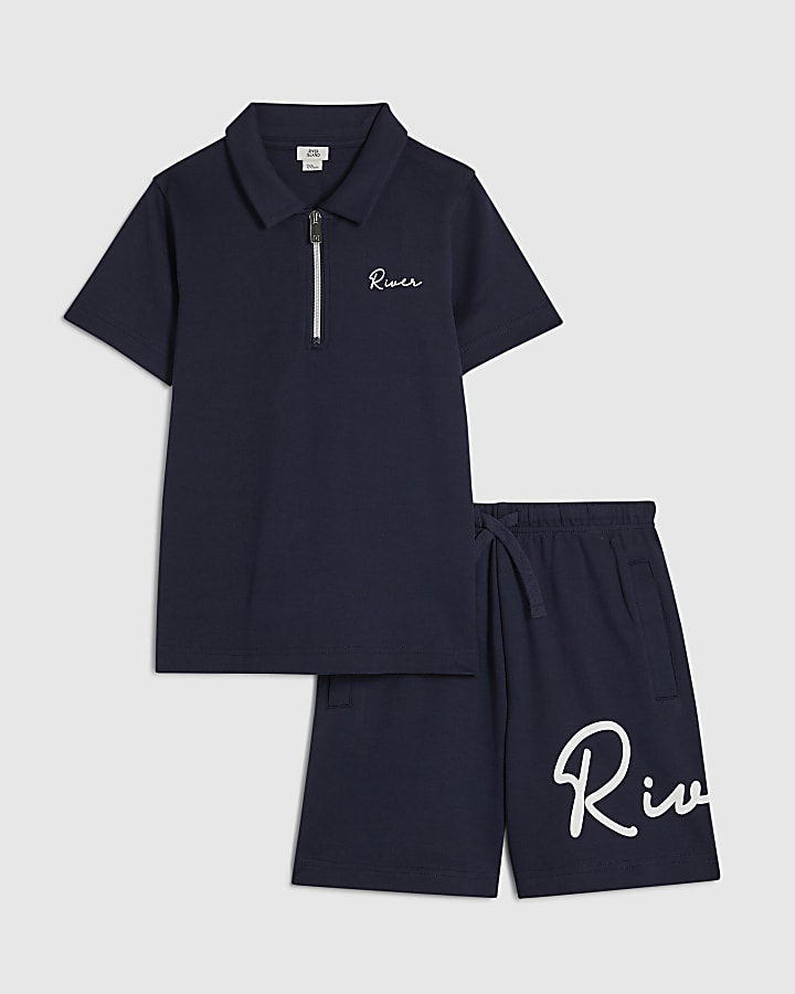 Boys Navy RI Polo Shirt And Shorts Set